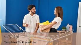  Presentation with man and woman - PPT layouts with man-and-woman-couple-hanging background and a coral colored foreground