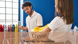  Presentation with man joined woman - Theme featuring man-and-woman-couple-hanging background and a coral colored foreground