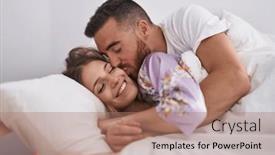  Presentation with bed - PPT theme having man-and-woman-couple-lying background and a coral colored foreground