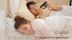  Presentation with bed - Presentation theme with man-and-woman-couple-lying and a soft green colored foreground