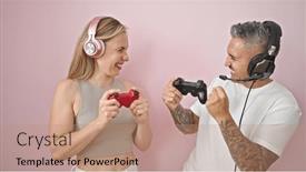  Presentation with video-background - PPT layouts with man-and-woman-couple-playing and a  colored foreground