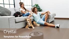  Presentation with man and woman - Slides featuring man-and-woman-couple-sitting background and a coral colored foreground