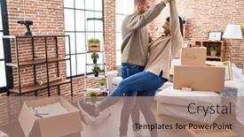  Presentation with new home - Presentation design consisting of man-and-woman-couple-smiling background and a coral colored foreground