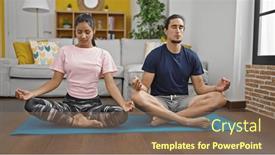  Presentation with training - PPT layouts enhanced with man-and-woman-couple-training and a coral colored foreground