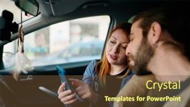  Presentation with smartphone - PPT layouts with man-and-woman-couple-using background and a tawny brown colored foreground