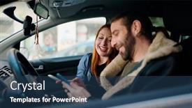  Presentation with smartphone - Slides consisting of man-and-woman-couple-using background and a ocean colored foreground