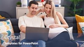  Presentation with laptop - Presentation enhanced with man-and-woman-couple-using background and a ocean colored foreground