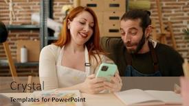  Presentation with smartphone - Presentation featuring man-and-woman-couple-using background and a coral colored foreground