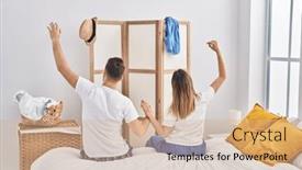  Presentation with man and woman - PPT theme having man-and-woman-couple-waking background and a coral colored foreground