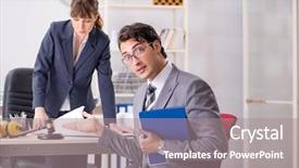  Presentation with man joined woman - Theme having man and woman discussing construction background and a  colored foreground