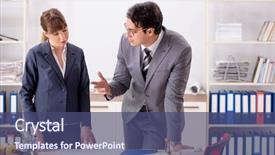  Presentation with man joined woman - Presentation theme featuring man and woman discussing construction background and a  colored foreground