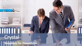  Presentation with man and woman - Beautiful slide set featuring man and woman discussing construction backdrop and a  colored foreground