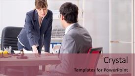  Presentation with man joined woman - Amazing slide set having man and woman discussing construction backdrop and a  colored foreground