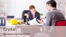  Presentation with man and woman - PPT theme having man and woman discussing construction background and a  colored foreground