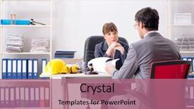  Presentation with man vs woman - PPT theme with man and woman discussing construction background and a  colored foreground