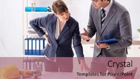  Presentation with project - PPT theme enhanced with man and woman discussing construction background and a  colored foreground