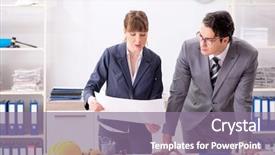  Presentation with man vs woman - Slide set featuring man and woman discussing construction background and a  colored foreground