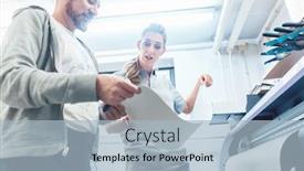  Presentation with technical - Slides consisting of man-and-woman-discussing-technical background and a light blue colored foreground