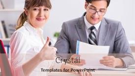  Presentation with office - Beautiful presentation theme featuring man-and-woman-discussing backdrop and a lemonade colored foreground