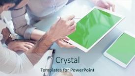  Presentation with project - Presentation theme with man-and-woman-discussing background and a light blue colored foreground