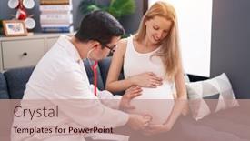  Presentation with baby doctor - PPT theme with man-and-woman-doctor background and a coral colored foreground