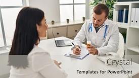  Presentation with medical pills - Presentation theme with man-and-woman-doctor background and a light gray colored foreground