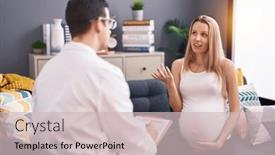  Presentation with pregnant woman doctor - Presentation design featuring man-and-woman-doctor background and a soft green colored foreground