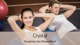  Presentation with abdominal - Beautiful slides featuring man and woman doing abdominal crunches on fitness ball at gym backdrop and a lemonade colored foreground
