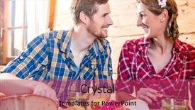  Presentation with cabin - Slide set featuring man and woman eating food in mountain cabin in the alps with bread and cold cuts background and a red colored foreground