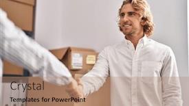  Presentation with office workers - Presentation theme with man-and-woman-ecommerce-business background and a coral colored foreground