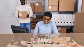  Presentation with office workers - Presentation theme featuring man-and-woman-ecommerce-business background and a coral colored foreground