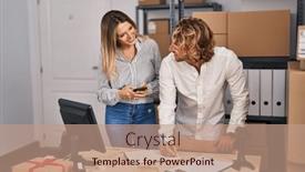  Presentation with office workers - Presentation design with man-and-woman-ecommerce-business background and a coral colored foreground