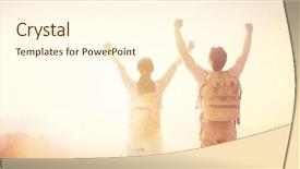  Presentation with adventure sports man - Audience pleasing presentation design consisting of man and woman enjoying journey backdrop and a cream colored foreground