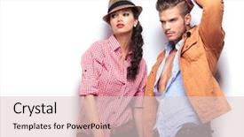  Presentation with engagement model - Slide set featuring man and woman fashion models background and a lemonade colored foreground