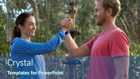  Presentation with giving - PPT layouts featuring man-and-woman-giving-hi background and a ocean colored foreground