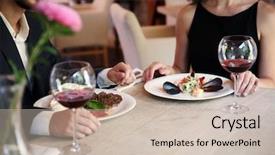  Presentation with dinner - Colorful PPT theme enhanced with man and woman having dinner at restaurant closeup backdrop and a soft green colored foreground