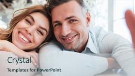  Presentation with man and woman - Presentation theme featuring man and woman having fun background and a sky blue colored foreground