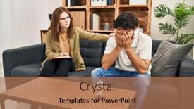  Presentation with psychology - Presentation design with man-and-woman-having-psychology background and a coral colored foreground