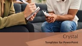  Presentation with psychology - Presentation theme enhanced with man-and-woman-having-psychology background and a coral colored foreground