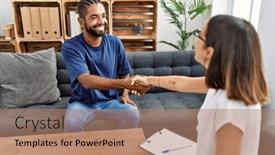  Presentation with psychology - Presentation design having man-and-woman-having-psychology background and a coral colored foreground