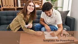  Presentation with paperwork - Theme featuring man-and-woman-having-psychology background and a coral colored foreground