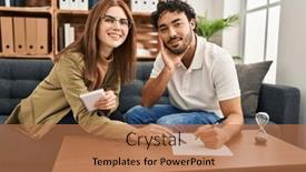  Presentation with paperwork - PPT theme featuring man-and-woman-having-psychology background and a coral colored foreground