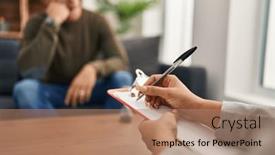  Presentation with environmental psychology man green - Presentation theme featuring man-and-woman-having-psychology background and a coral colored foreground