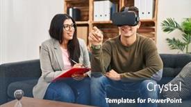  Presentation with virtual reality - Presentation theme with man-and-woman-having-virtual background and a ocean colored foreground