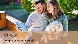  Presentation with dog park - Presentation design with man-and-woman-holding-dog background and a coral colored foreground