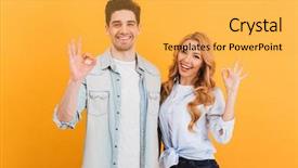  Presentation with man joined woman - Amazing slide set having man and woman in basic backdrop and a yellow colored foreground