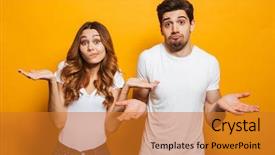  Presentation with young people diversity - Presentation theme consisting of man and woman in basic background and a gold colored foreground