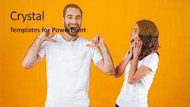  Presentation with man and woman - Beautiful PPT layouts featuring man and woman in basic backdrop and a gold colored foreground