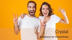  Presentation with happy image - PPT layouts having man and woman in basic background and a  colored foreground