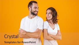  Presentation with basic - Cool new PPT layouts with man and woman in basic backdrop and a  colored foreground